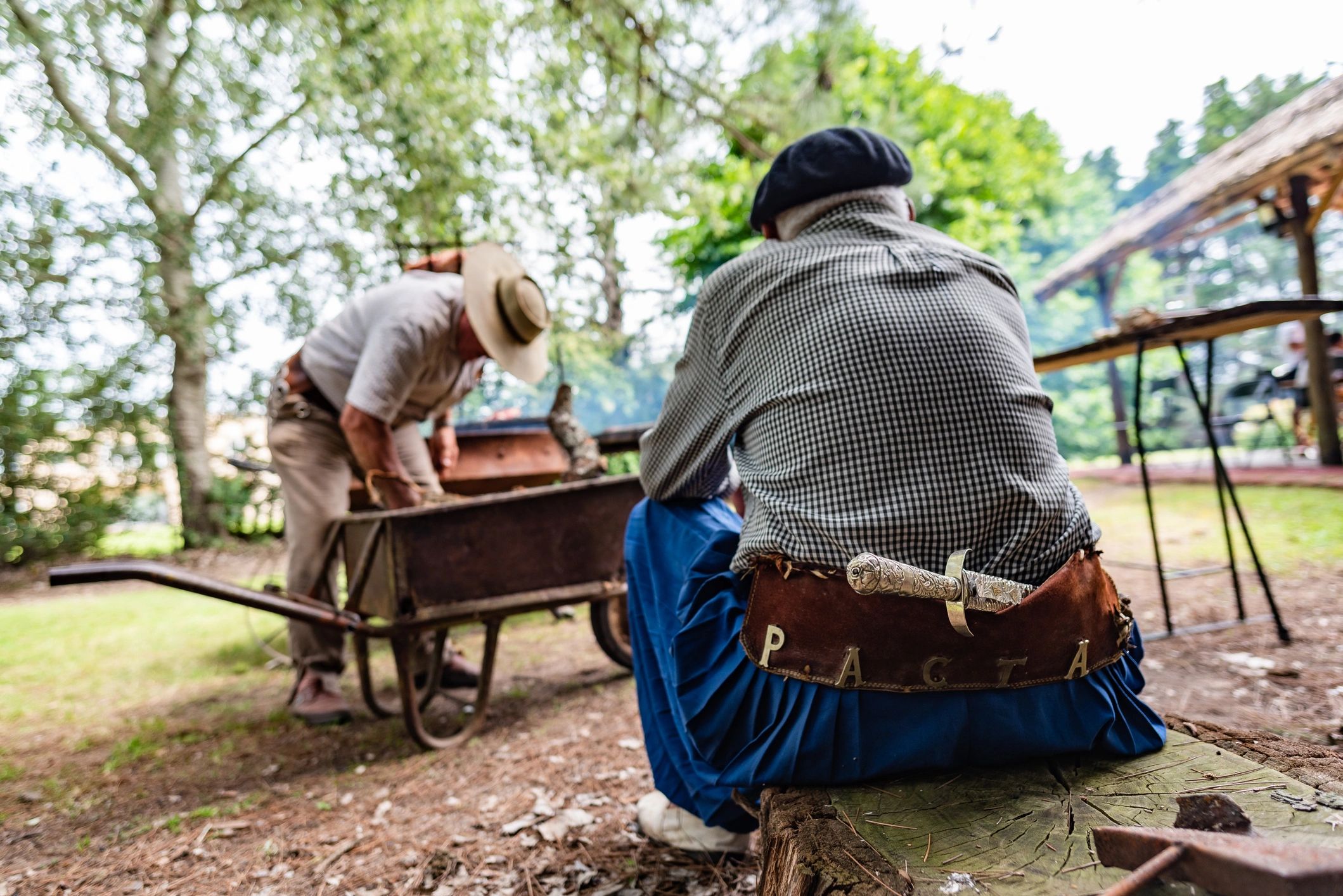 Amish builders working outdoors